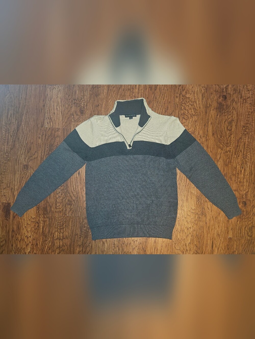 Tricots St Raphael Men's Quarter-Zip Sweater - Cream & Gray